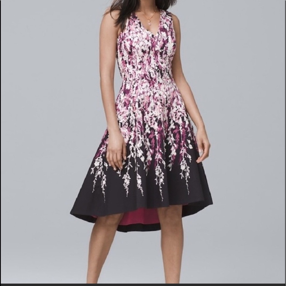 White House Black Market Pink and Black High-Low Floral Dress